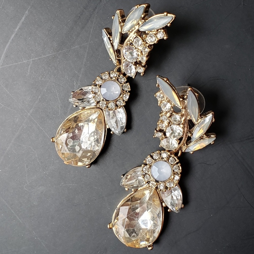 Blingy Dangling Champagne, Gold and Grey Earrings